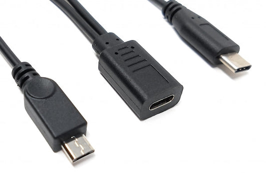 SYSTEM-S USB 3.1 Y Kabel 25 cm Typ C Buchse zu Typ C und 2.0 Micro B Stecker