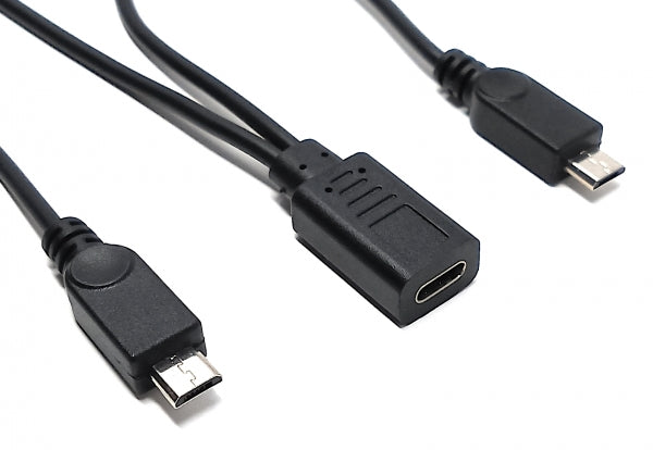SYSTEM-S USB 3.1 Y cable 25 cm Type C female to 2x 2.0 Micro B male in black