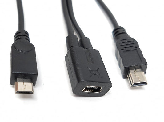 SYSTEM-S USB 2.0 Y cable 25 cm Mini B female to Mini B and Micro B male adapter