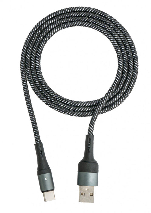 SYSTEM-S USB 3.1 Kabel 1 m Typ C Stecker zu 2.0 Typ A Stecker geflochten Schwarz