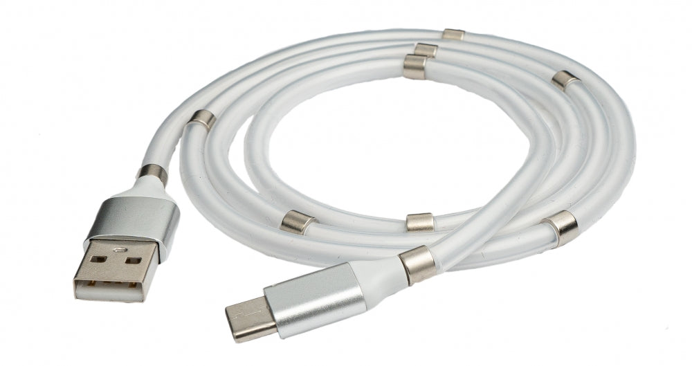 SYSTEM-S USB 3.1 self-retracting cable 1 m Type C male to 2.0 Type A male in white