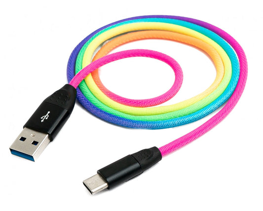 SYSTEM-S USB 3.1 snúra 1m Type C tengi í 3.0 Type A tengi, fléttuð í lit.