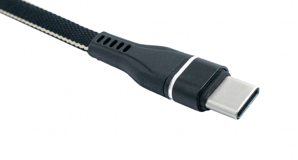 SYSTEM-S USB 3.1 snúra 1 m Type C tengi í 3.0 Type A tengi, flatfléttuð í svörtu 