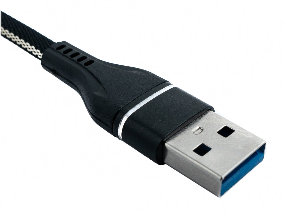 SYSTEM-S USB 3.1 snúra 1 m Type C tengi í 3.0 Type A tengi, flatfléttuð í svörtu 