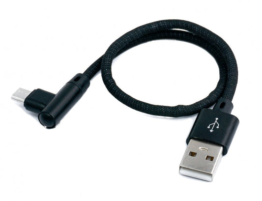 SYSTEM-S USB 2.0 Kabel 25cm Micro B Stecker zu 2.0 A Stecker Winkel geflochten in Schwarz