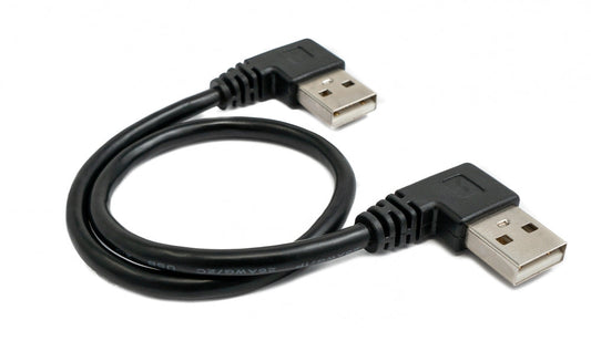 SYSTEM-S USB 2.0 snúra 30 cm Tegund A karlkyns í karlkyns vinklaður í svörtu