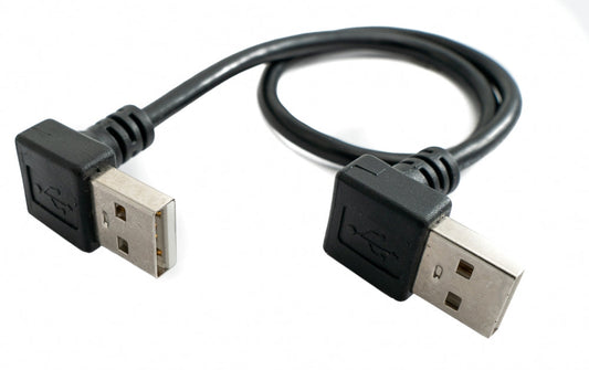 SYSTEM-S USB 2.0 snúra 30 cm Tegund A karlkyns í karlkyns vinklaður í svörtu 
