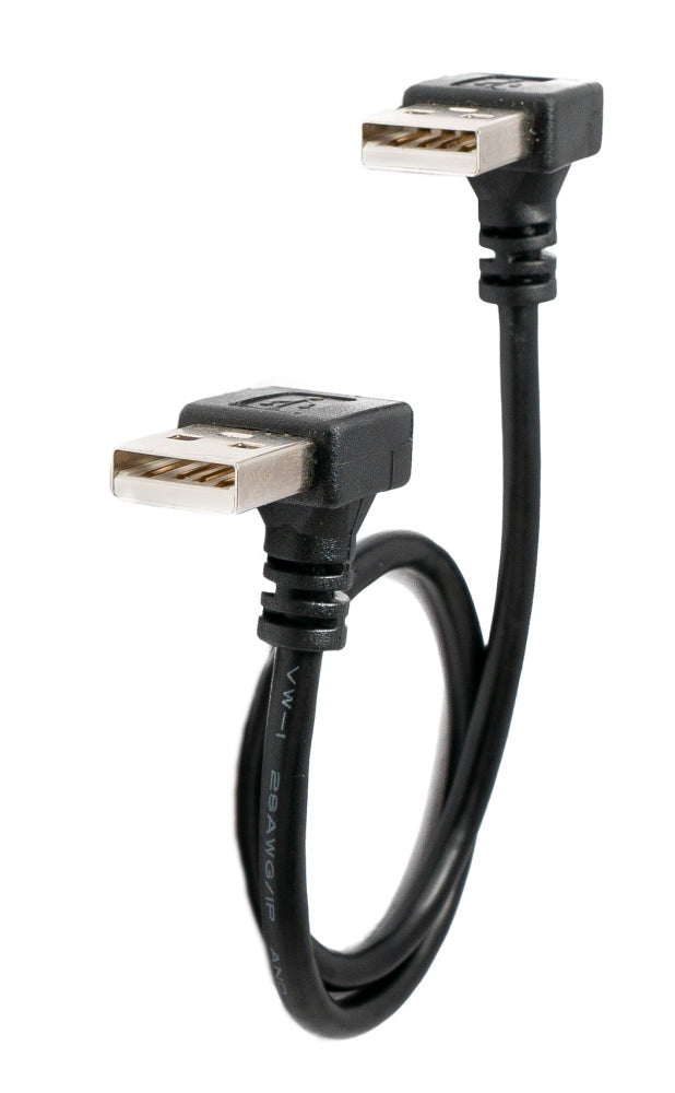 SYSTEM-S USB 2.0 snúra 30 cm Tegund A karlkyns í karlkyns vinklaður í svörtu 