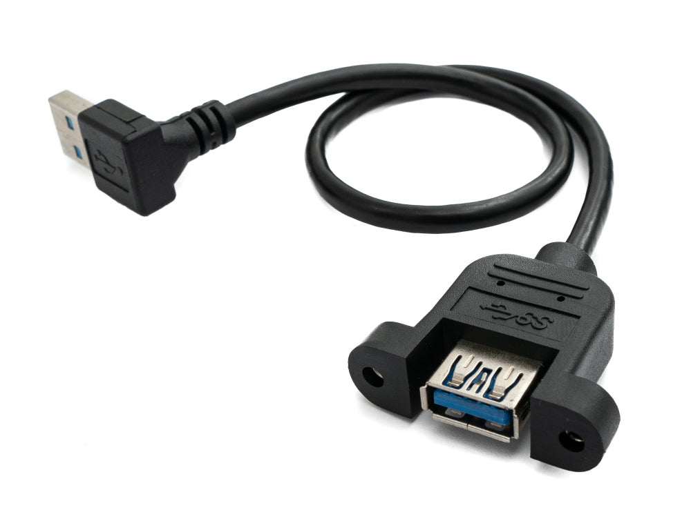 USB 3.0 snúra 30 cm af gerðinni A, kvenkyns í karlkyns, skrúfuhorn, svart