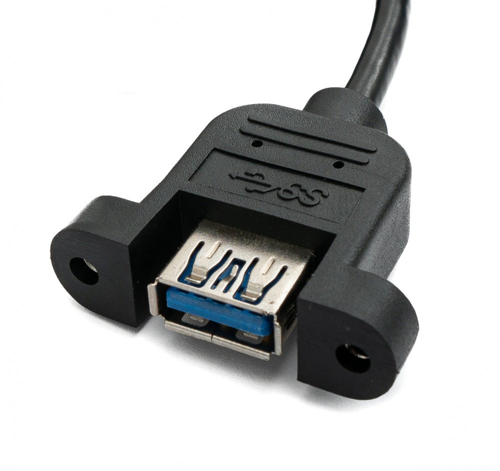 USB 3.0 snúra 30 cm af gerðinni A, kvenkyns í karlkyns, skrúfuhorn, svart