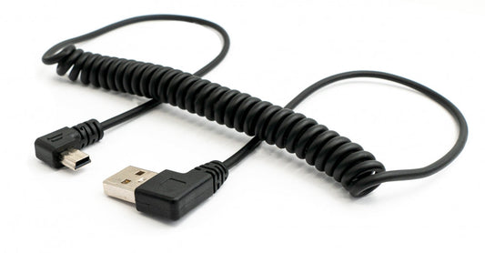 SYSTEM-S USB 2.0 snúra 150 cm Tegund A karlkyns í Mini B karlkyns spíralhornssnúra í svörtu