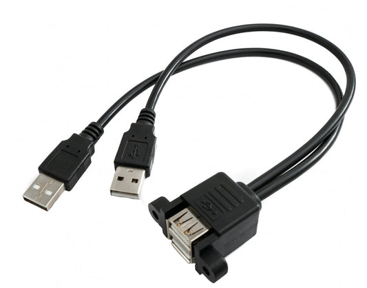 SYSTEM-S USB 2.0 Dual Port Kabel 30 cm Typ A Buchse zu Stecker Schraube Schwarz