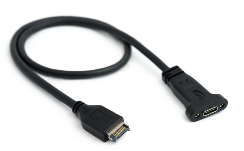 SYSTEM-S USB 3.1 snúra 50cm Tegund E karlkyns í Tegund C kvenkyns PCI skrúfusnúra í svörtu