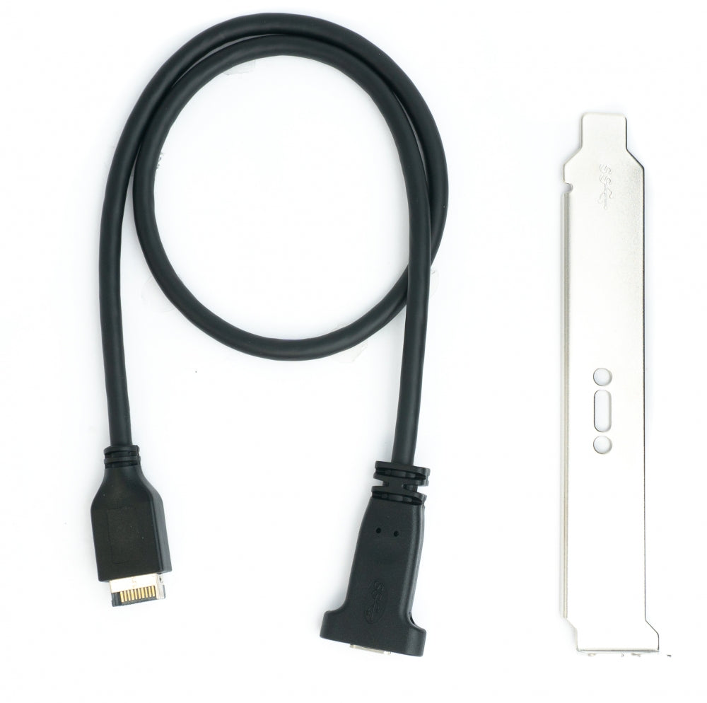 SYSTEM-S USB 3.1 snúra 50cm Tegund E karlkyns í Tegund C kvenkyns PCI skrúfusnúra í svörtu