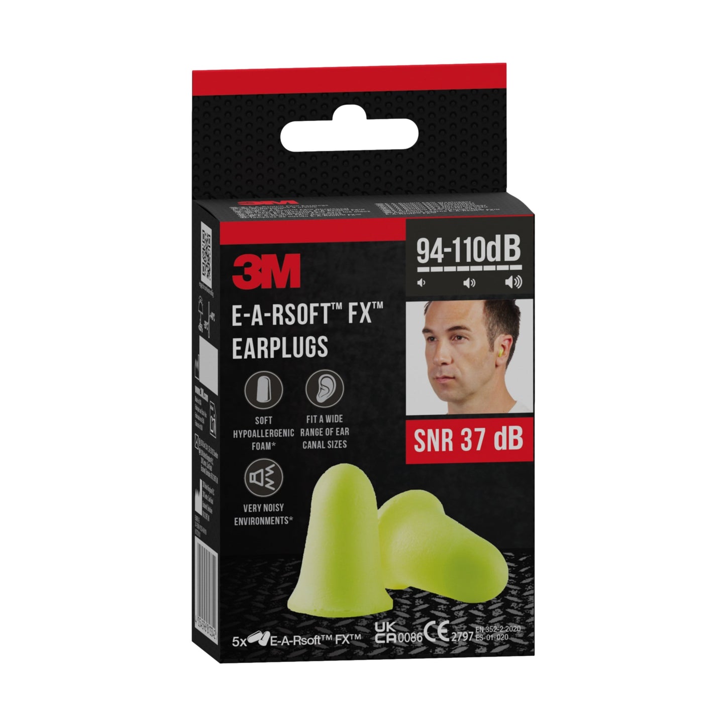 3M™ Gehörschutzstöpsel E-A-Rsoft™ FX™, weicher Polyurethanschaum, SNR-Wert 37 dB, Gelb, 5 Paar/Packung  | Packung (1 Stück)