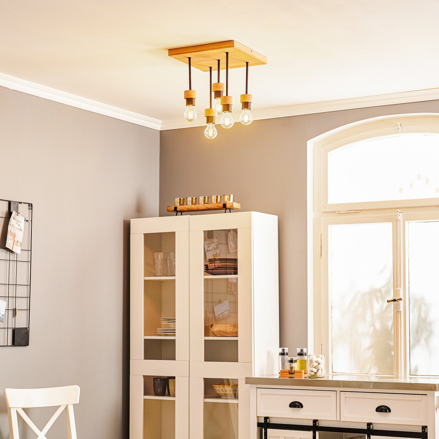 B-flokks Euluna loftlampi Millume eikarviður ferkantaður 5 ljósa skrautlegur loftlampi E27 