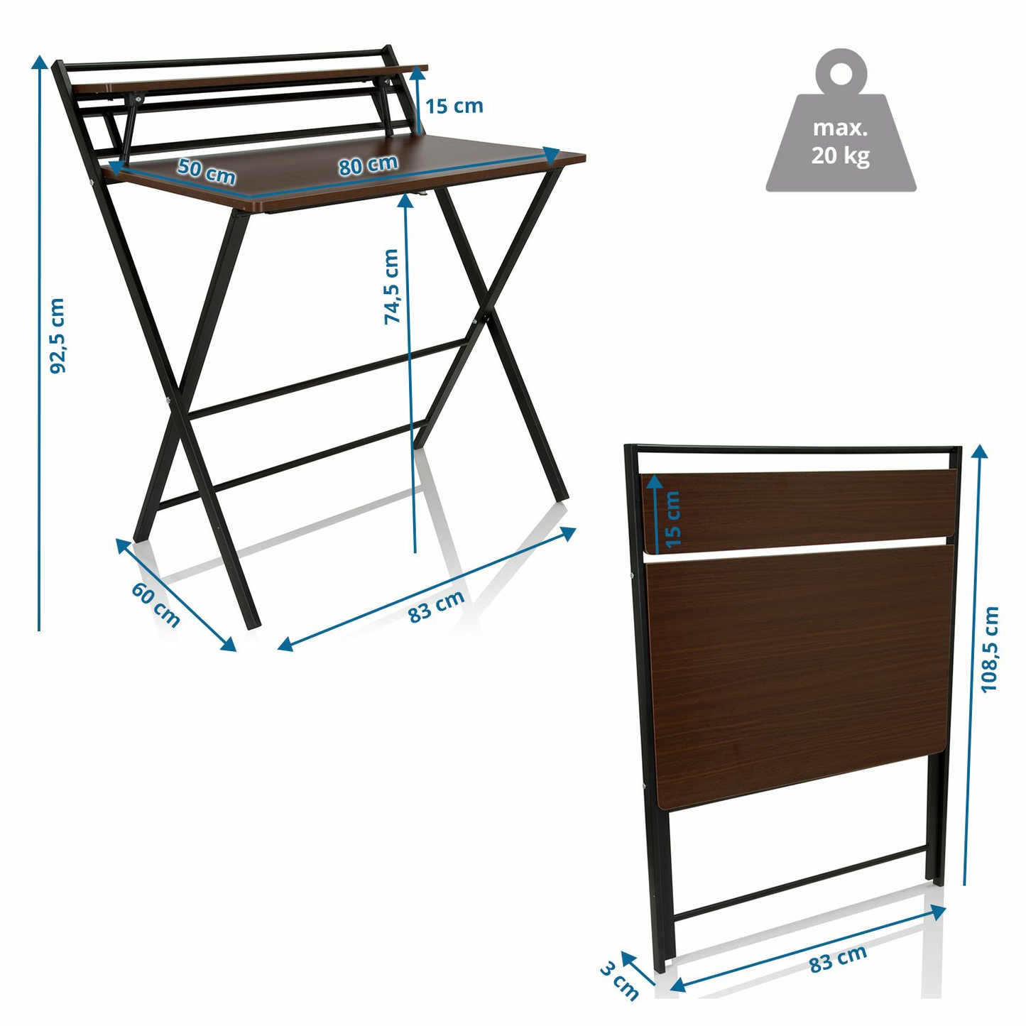 B-grade Hjh Office desk Easy Clap 92 x 84 walnut folding table work table