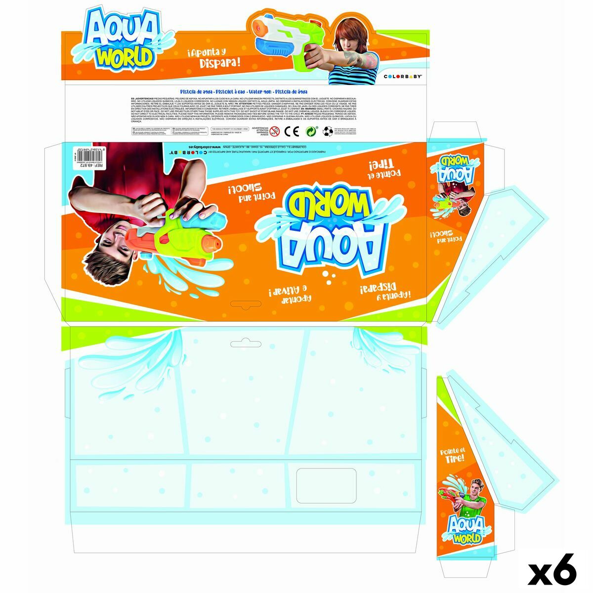 Wasserpistole Colorbaby 34,5 x 16 x 5 cm (6 Stück)