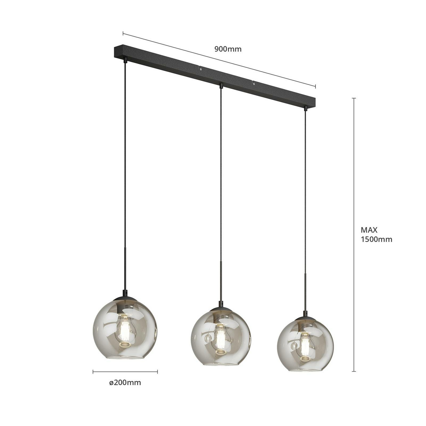 Hengilampi Lindby Sofian hengilampi ljósaperur 3 perur E27 reykgrár 