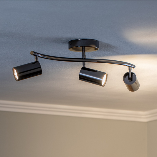 B-flokks loftkastari, svartur krómaður, 3-ljósa loftlampi, ljós, spot
