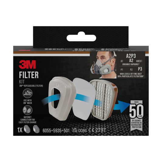 3M™ Filtersatz 6003-1SP, A2P3 organische Dämpfe (2x6055, 2x5935, 2x501) | Packung (1 Stück)