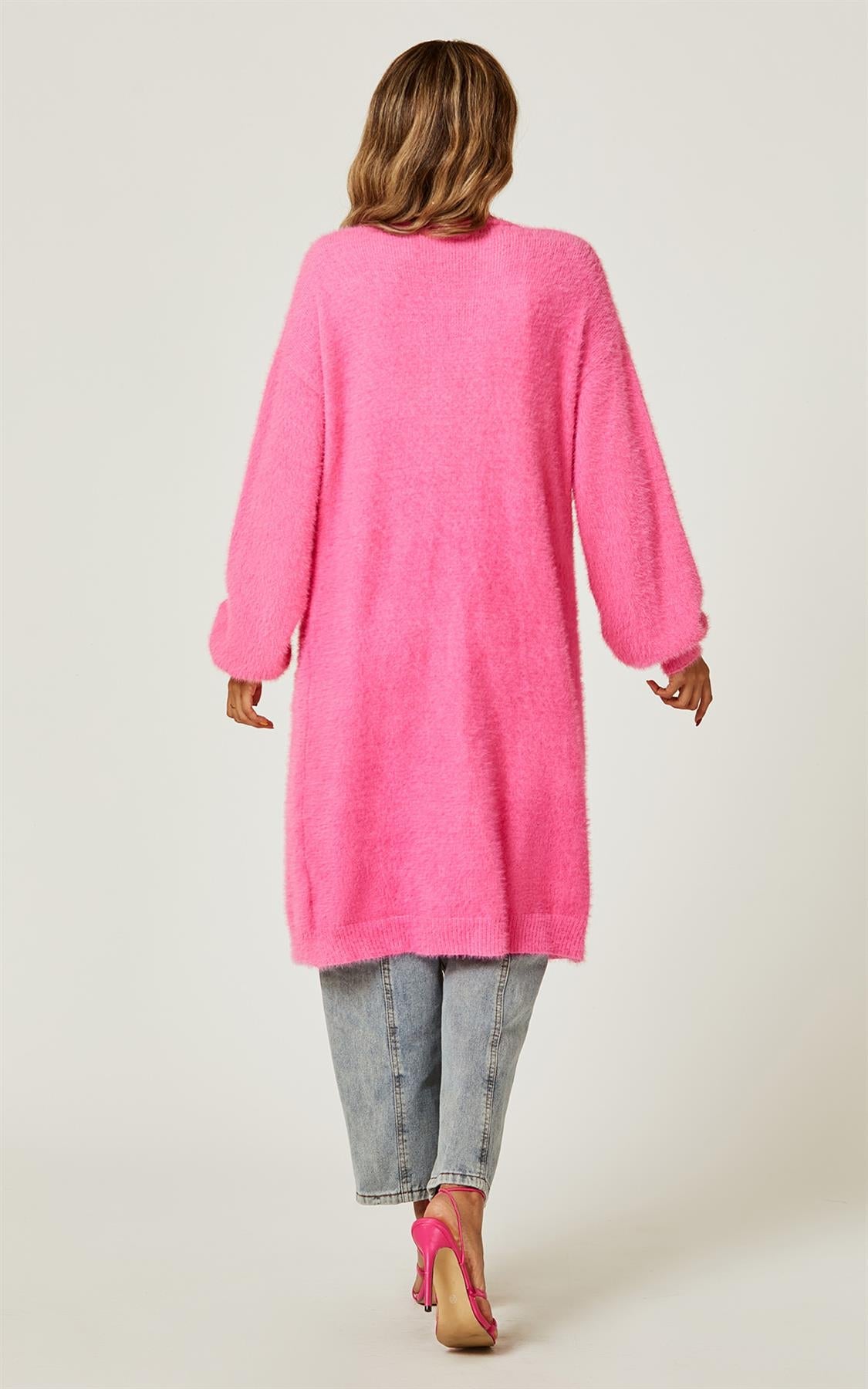 Relaxed Cozy Soft Cardigan In Fuchsia Pink