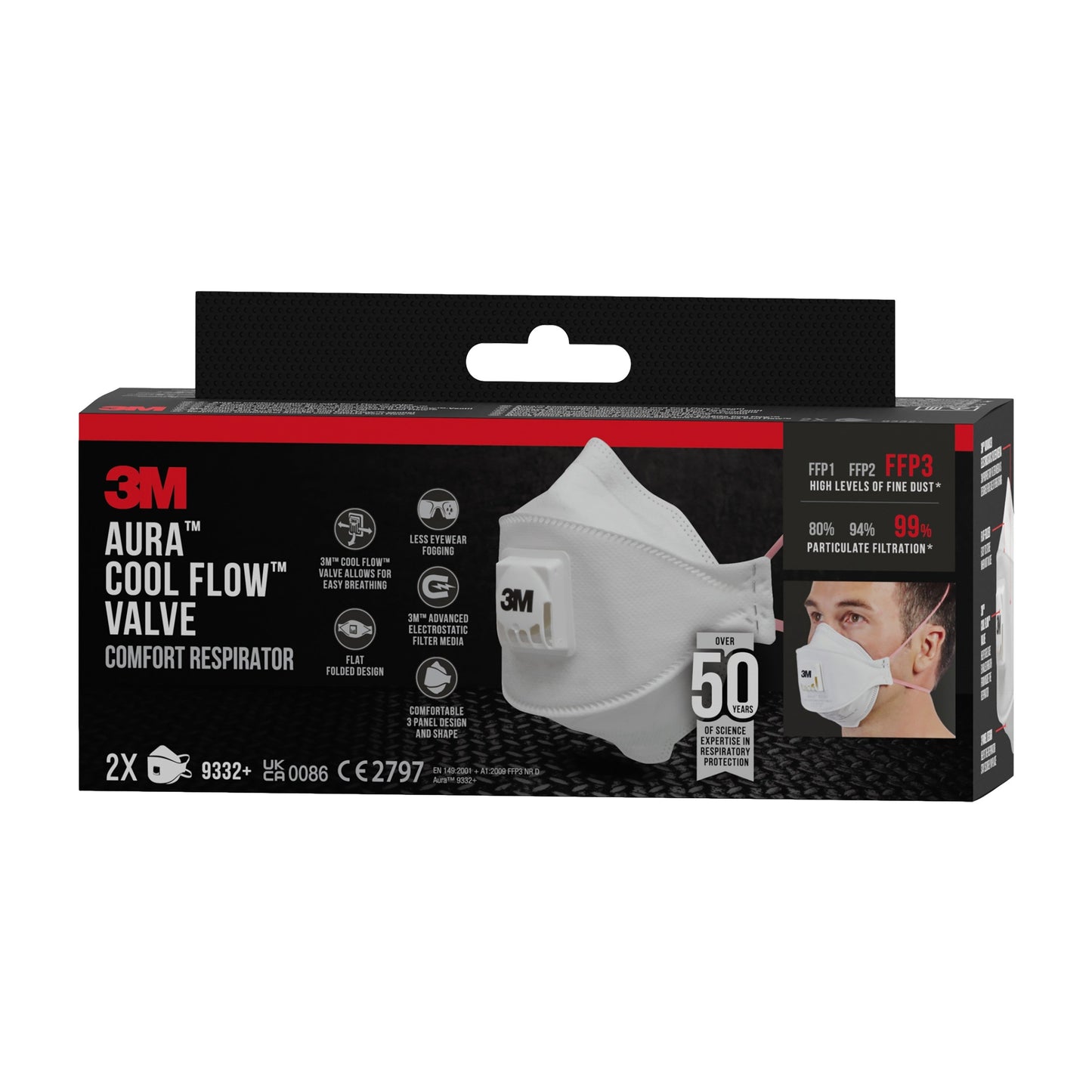 3M™ Aura™ Comfort Cool Flow™ Partikelmaske 9332+, FFP3, mit Ventil