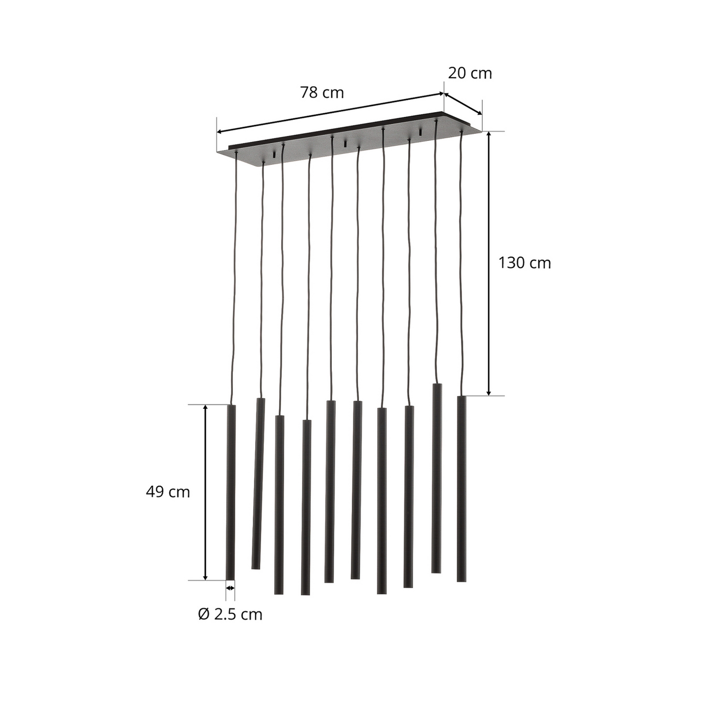 Hengiljós á lager, hengiljós, ljóslaser, tíu perur, svart stál