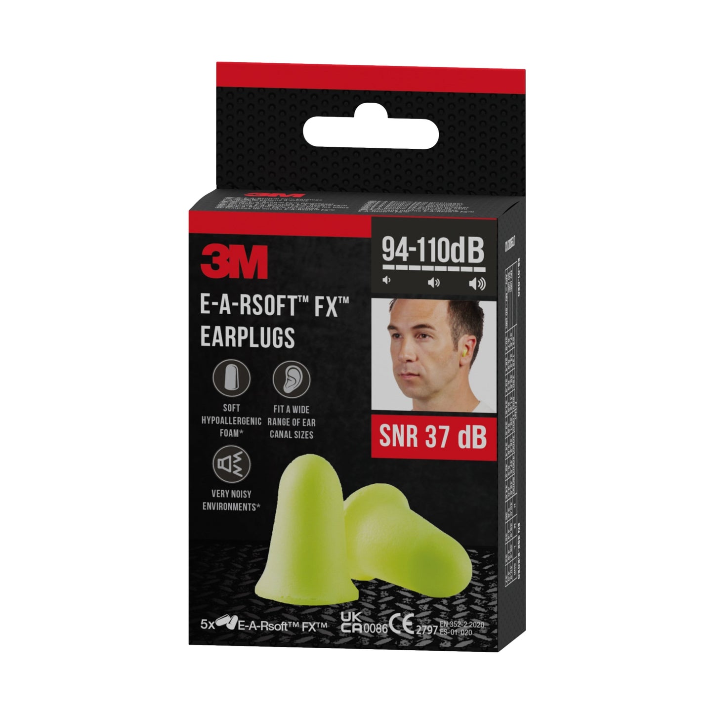 3M™ Gehörschutzstöpsel E-A-Rsoft™ FX™, weicher Polyurethanschaum, SNR-Wert 37 dB, Gelb, 5 Paar/Packung  | Packung (1 Stück)