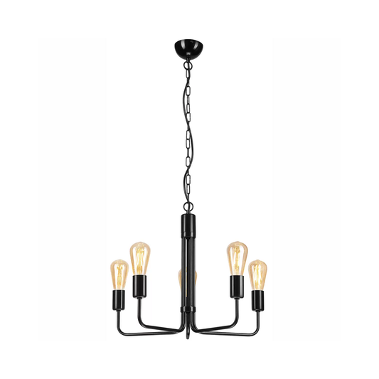 Ljóskróna í B-flokki, Malou, fimm ljósa loftlampi, svartur, hengilampi, E27