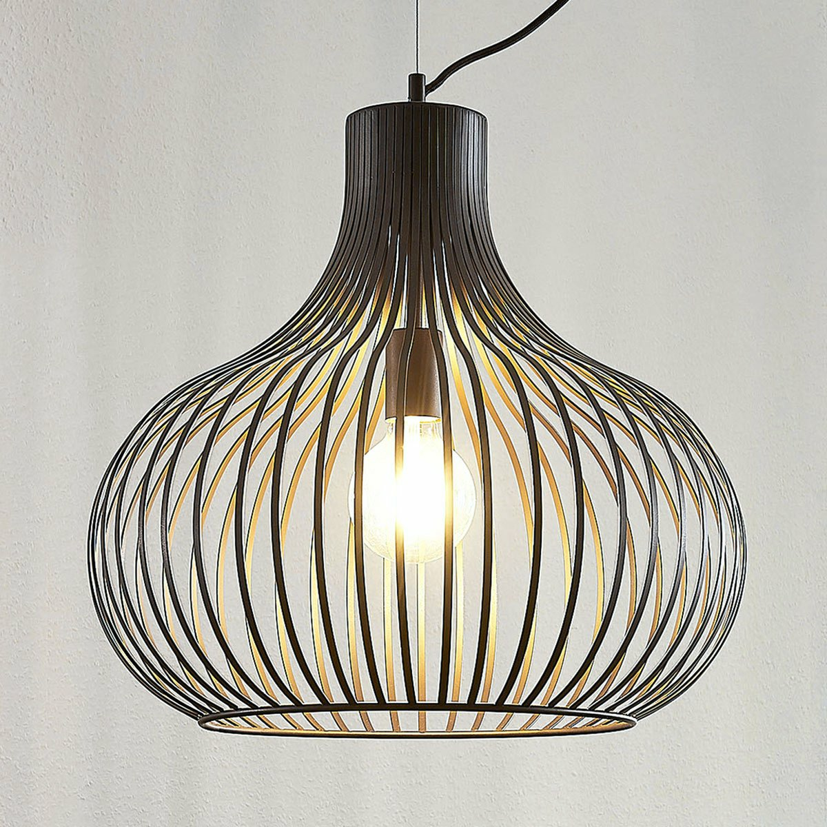 B-Ware Lindby Frances Hängelampe, Braun, 1 Fl., ø 48 Cm Lampe Leuchte Hängeleuchte E27