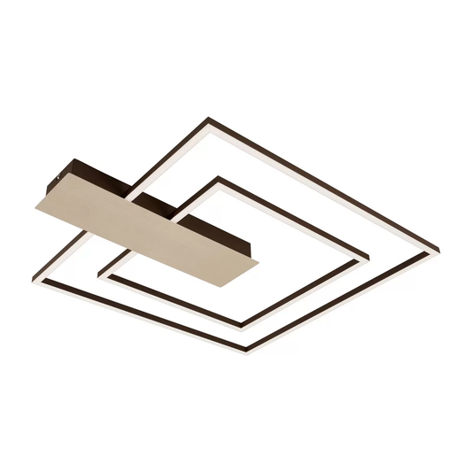 Briloner LED loftlampi í B-flokki, Nico Duo 3000 K, ferkantað gulllitað loftljós.