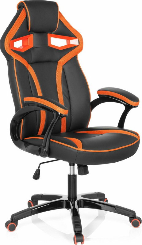 B-lager Hjh skrifstofuleikstóll Guardian svartur appelsínugulur gervileður