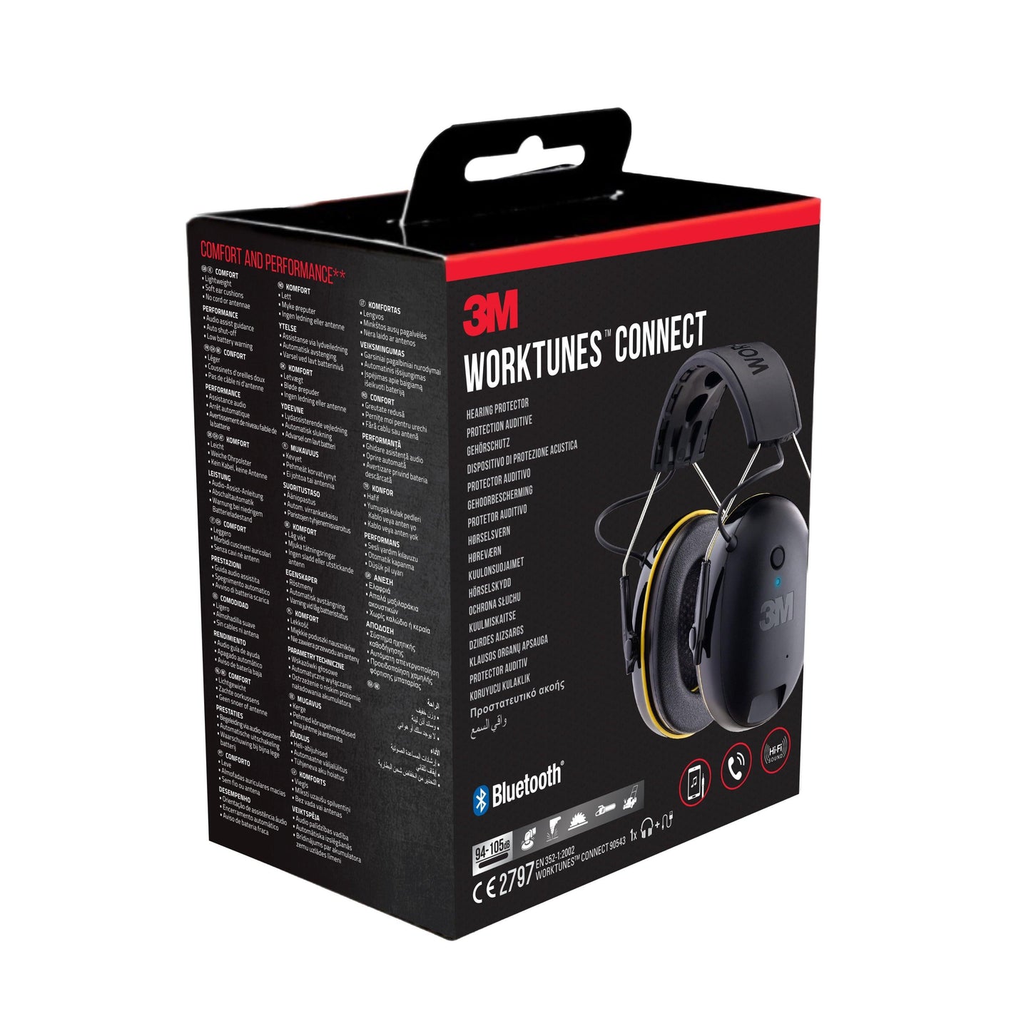 3M™ WorkTunes™ Connect Kapselgehörschutz 90543E, Bluetooth®, SNR-Wert 31 dB, Schwarz | Packung (1 Stück)