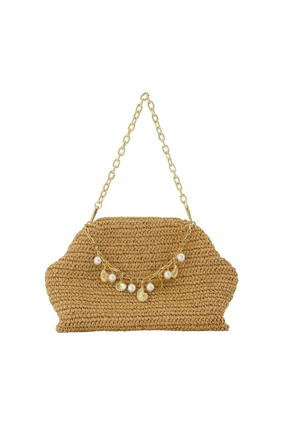 Charm Schultertasche - SELF PORTRAIT - Raphia - Braun