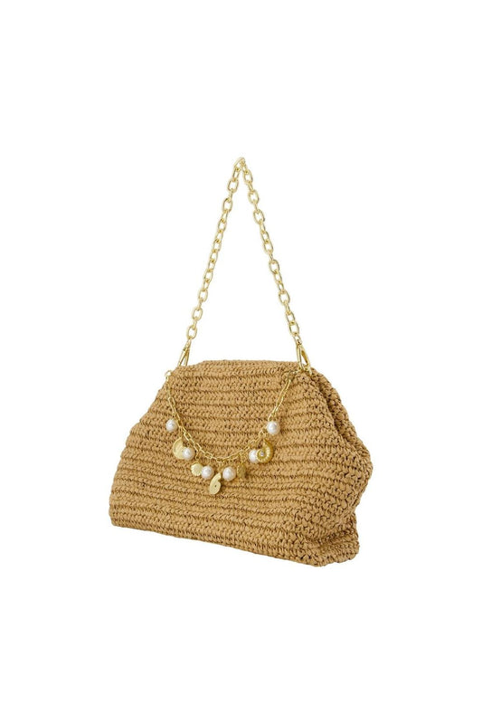 Charm Schultertasche - SELF PORTRAIT - Raphia - Braun