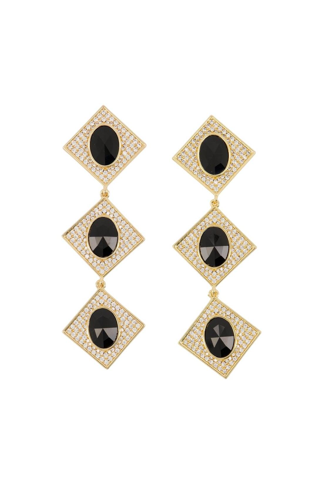 Crystal Tiered Ohrringe - SELF PORTRAIT - Metall - Gold/Schwarz