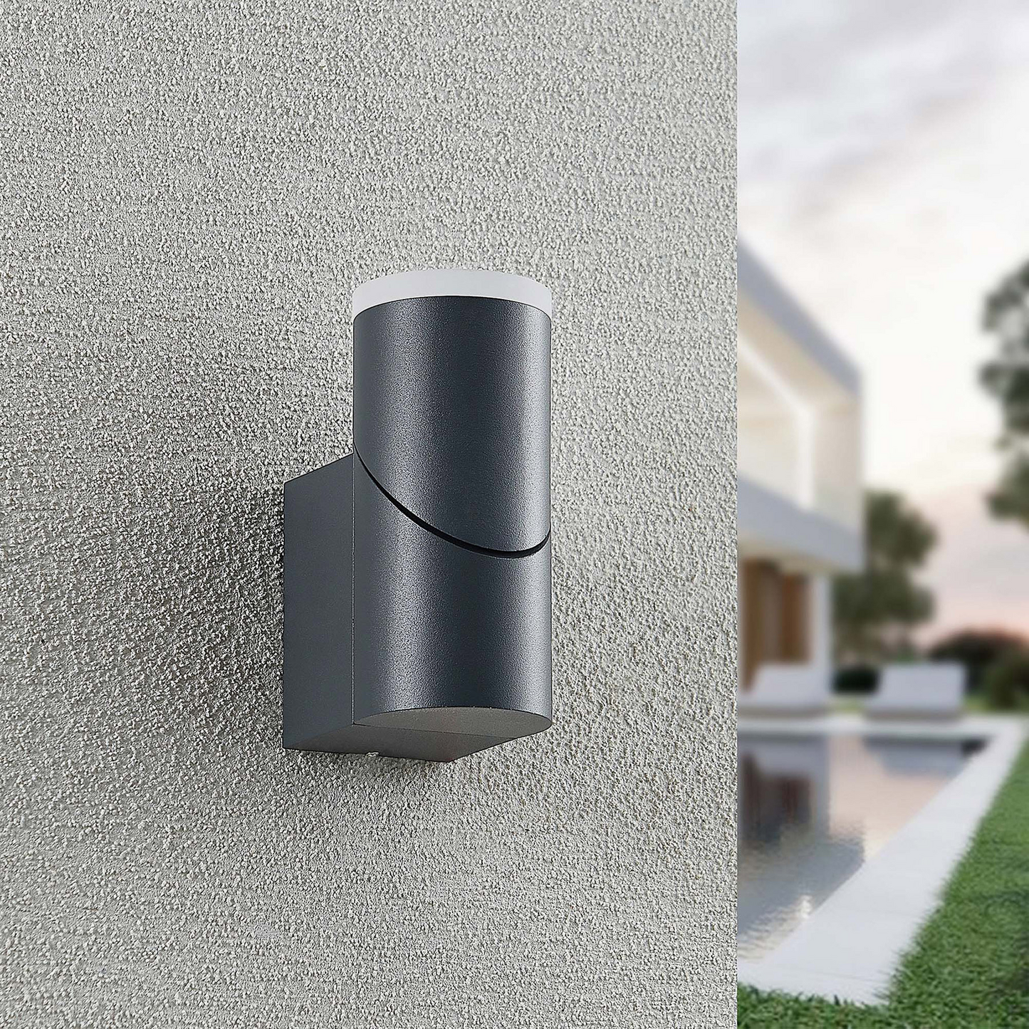 B-grade Lindby Aspyn LED outdoor wall light, warm white, dark grey, 1-light, IP54