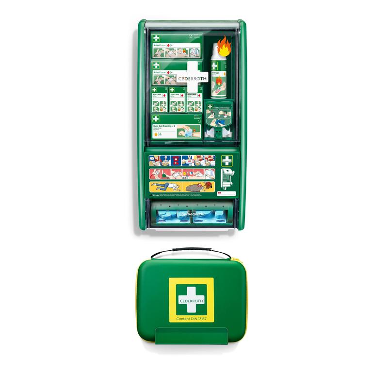 Auslaufartikel: Cederroth "Cederroth" First Aid & Burn Station Set DIN 13157 22,7 cm x 29,4 cm x 57,2 cm grün 91-teilig | Folienbeutel (1 Set)