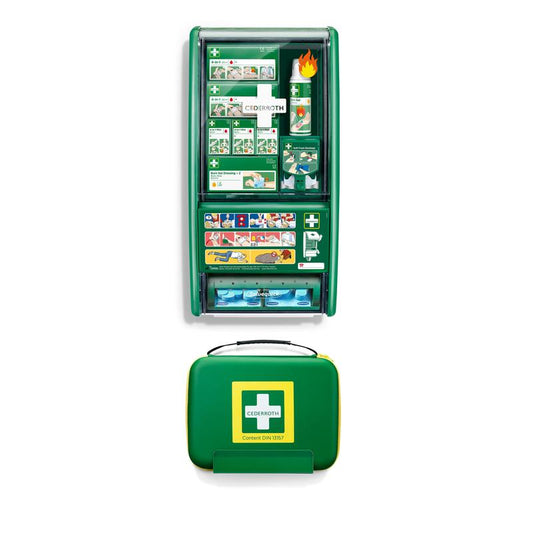 Auslaufartikel: Cederroth "Cederroth" First Aid & Burn Station Set DIN 13157 22,7 cm x 29,4 cm x 57,2 cm grün 91-teilig | Folienbeutel (1 Set)