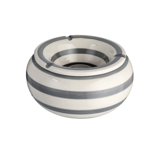 Sturmaschenbecher Mykonos M / XXL 23 cm Maritim grau weiß Aschenbecher gestreift