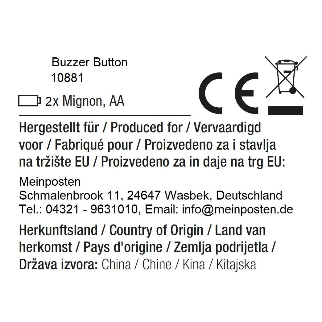 Buzzer mit Sound XL Button Alarmknopf Licht Quiz Quizspiel Party Spieleabend Duell