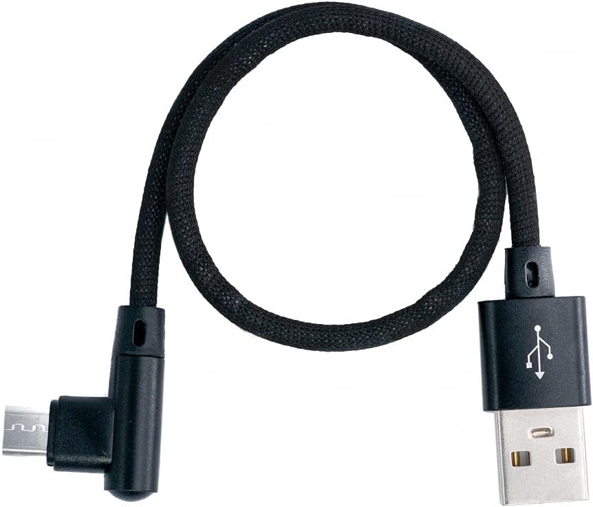 SYSTEM-S Micro USB snúra 90° rétthyrnd tengi í USB 2.0 Tegund A 90° rétthyrnd gagnasnúra hleðslusnúra 20 cm í svörtu