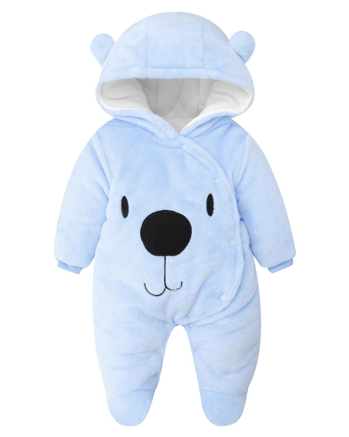 Vetrargalli með hettu fyrir börn, snjógalli, flannelspil, leikgalli með fótum, teiknimyndagalla, föt 0-3 mánaða 