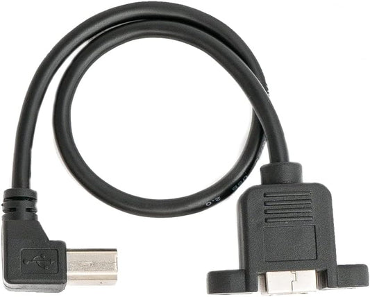 SYSTEM-S USB 2.0 Kabel 30 cm Typ B Stecker zu Buchse mit Schraube Winkel Schwarz