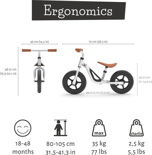 B-flokks Chillafish Charlie jafnvægishjól, barnahjól, 10 tommu hjól, silfurlitað