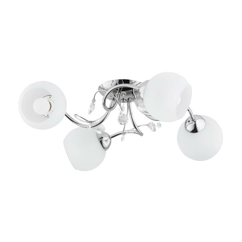 B-flokks loftljós Livia Pro, loftlampi, króm, hvítur, fjögurra ljósa