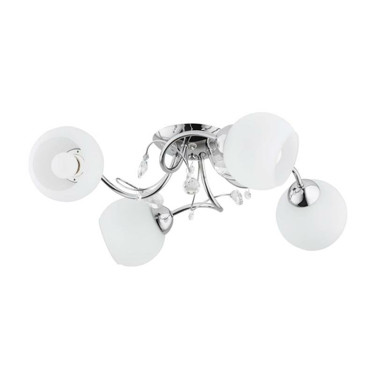 B-flokks loftljós Livia Pro, loftlampi, króm, hvítur, fjögurra ljósa