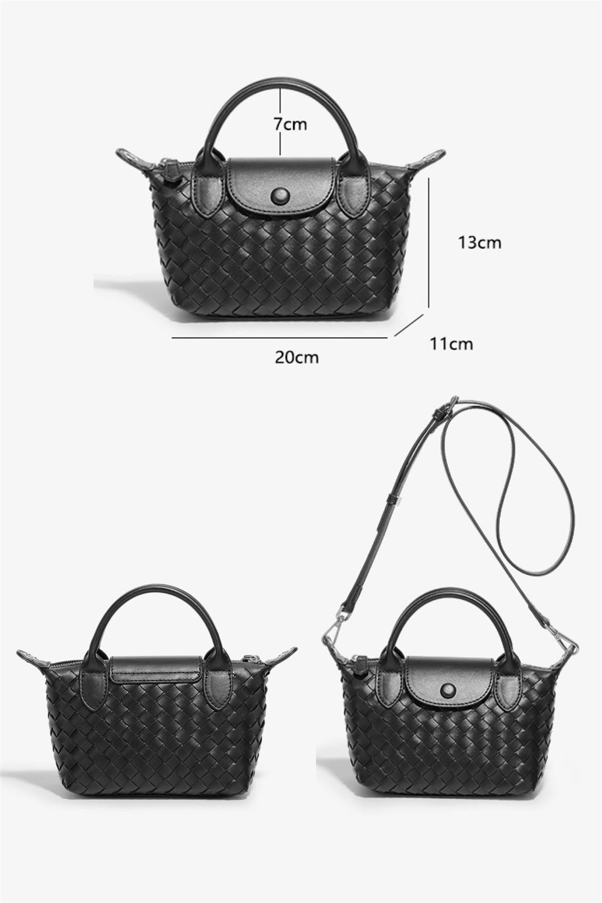 Braided Mini Top Handle Bag In Black