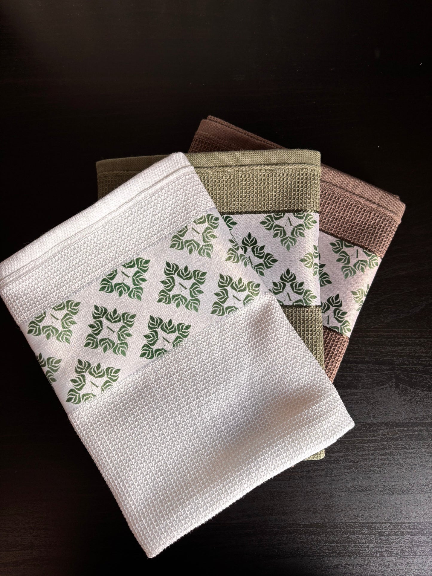 3-color set - waffle-weave kitchen towels - 100% cotton - 50x70cm